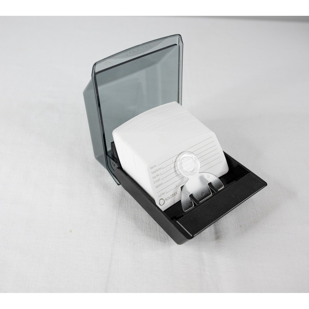 Rolodex Card File Tray Office Desk Organizer Black Rubbermaid Excellent Flip Top